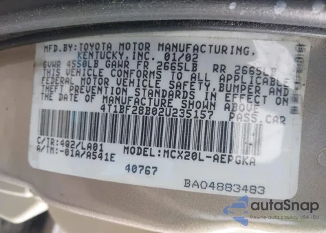 2002 Toyota Avalon Xls from USA, damaged, VIN 4T1BF28B02U235157